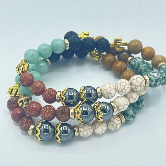 Desert cowgirl 2 beaded stretch bracelet ONE NEW sandstone hematite lava Amazoni - Picture 6 of 8